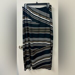 Notations Asymmetrical Print Striped Maxi Skirt in Black and Brown White XL